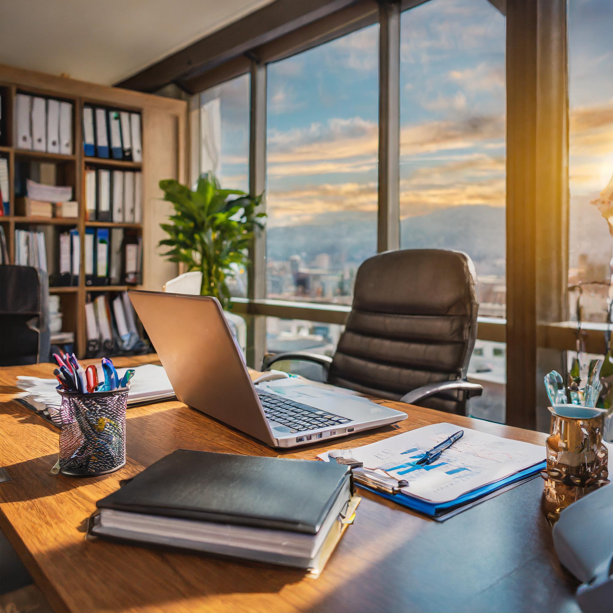 Moderne Büroeinrichtung mit Dokumenten und Laptop